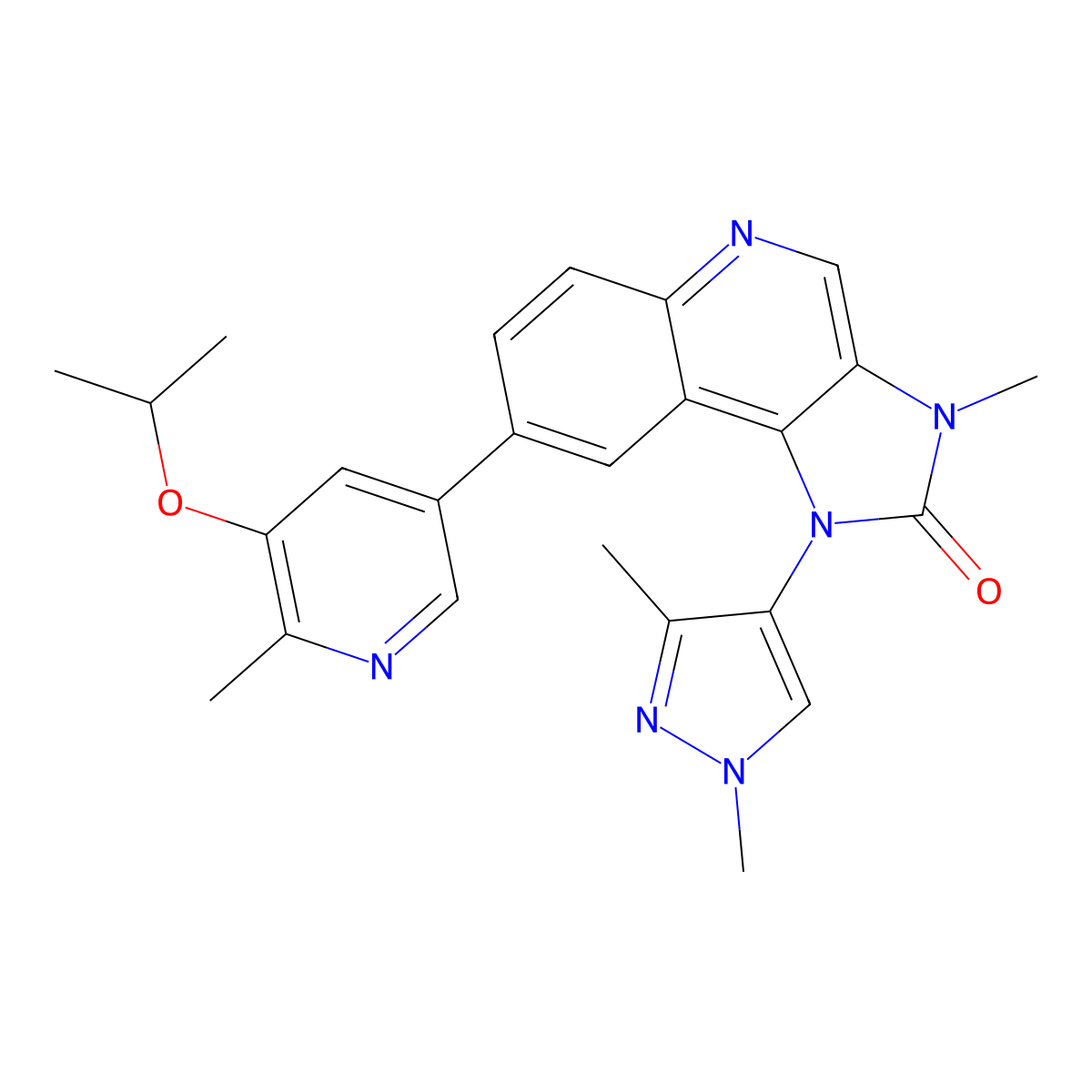 1-(1,3-dimethyl-1H-pyrazol-4-yl)-3-methyl-8-(6-methyl-5-(propan-2-yloxy)pyridin-3-yl)-1H,2H,3H-imidazo(4,5-c)quinolin-2-one molecular structure, CAS 1257547-40-2