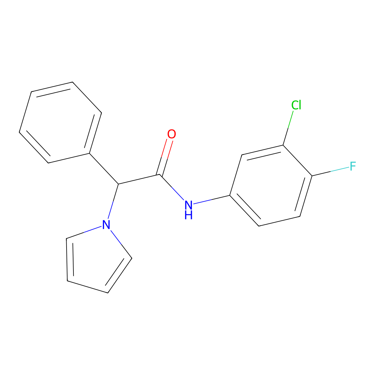 N-(3-chloro-4-fluorophenyl)-2-phenyl-2-(1H-pyrrol-1-yl)acetamide molecular structure, CAS 1257547-46-8
