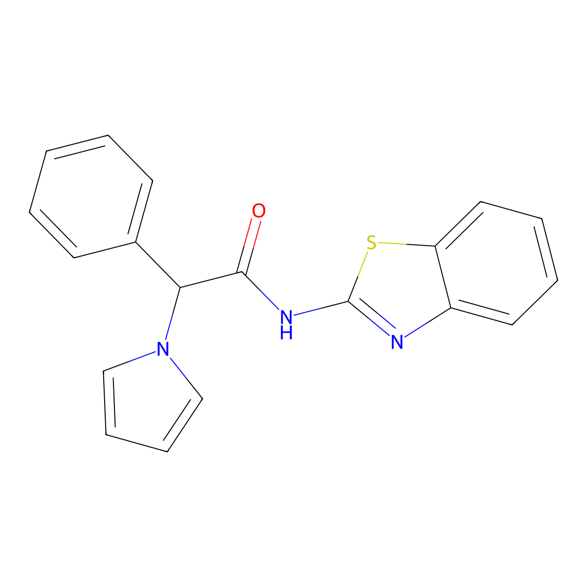 N-(benzo[d]thiazol-2-yl)-2-phenyl-2-(1H-pyrrol-1-yl)acetamide molecular structure, CAS 1257547-52-6