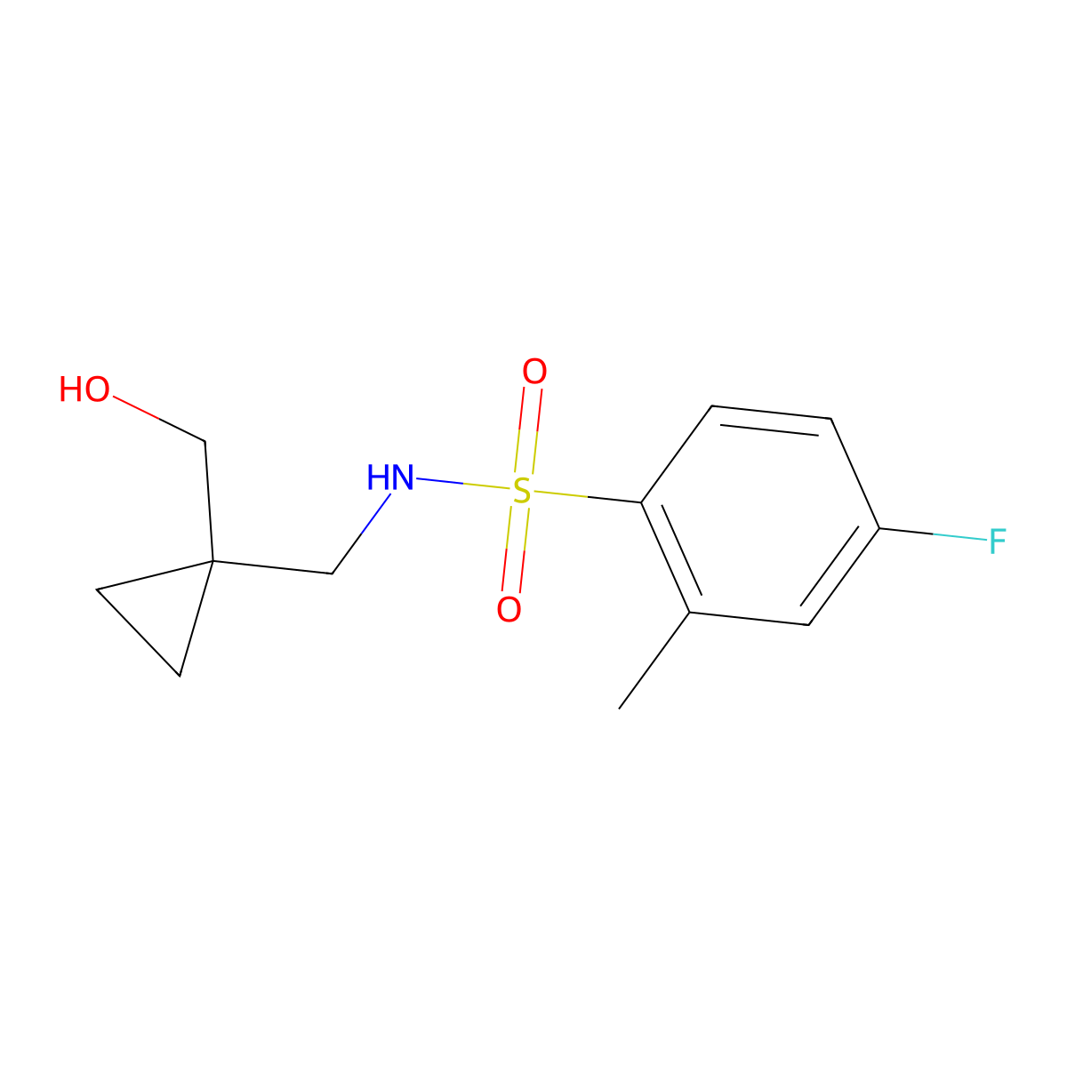 4-fluoro-N-((1-(hydroxymethyl)cyclopropyl)methyl)-2-methylbenzenesulfonamide molecular structure, CAS 1257547-58-2