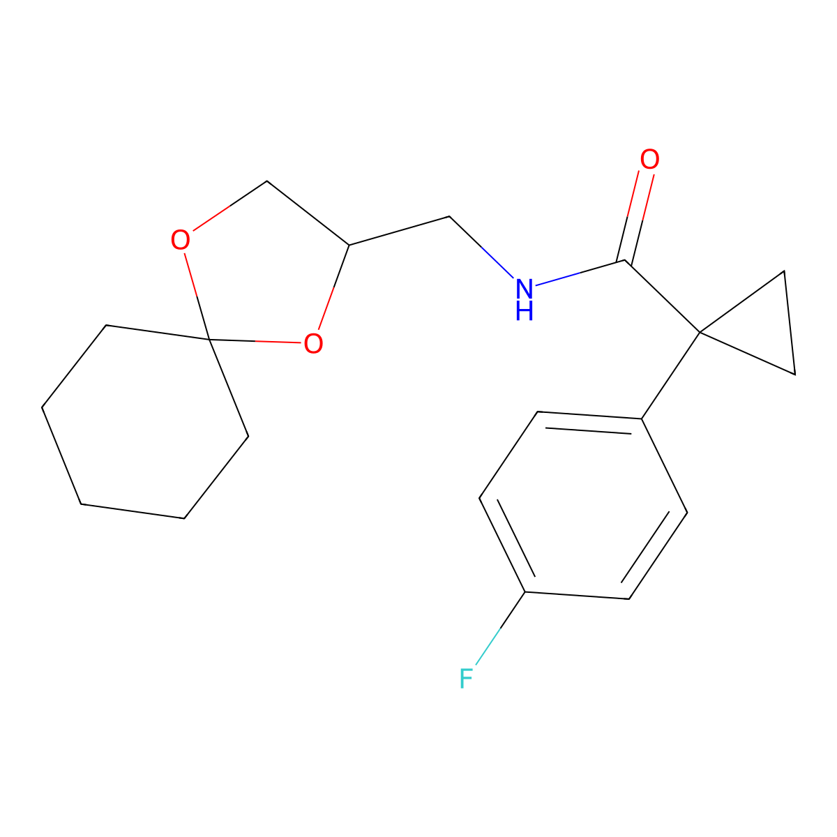 N-(1,4-dioxaspiro[4.5]decan-2-ylmethyl)-1-(4-fluorophenyl)cyclopropanecarboxamide molecular structure, CAS 1257547-62-8