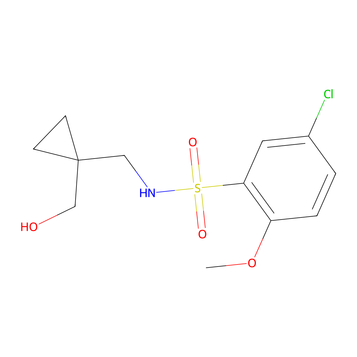5-chloro-N-((1-(hydroxymethyl)cyclopropyl)methyl)-2-methoxybenzenesulfonamide molecular structure, CAS 1257547-67-3