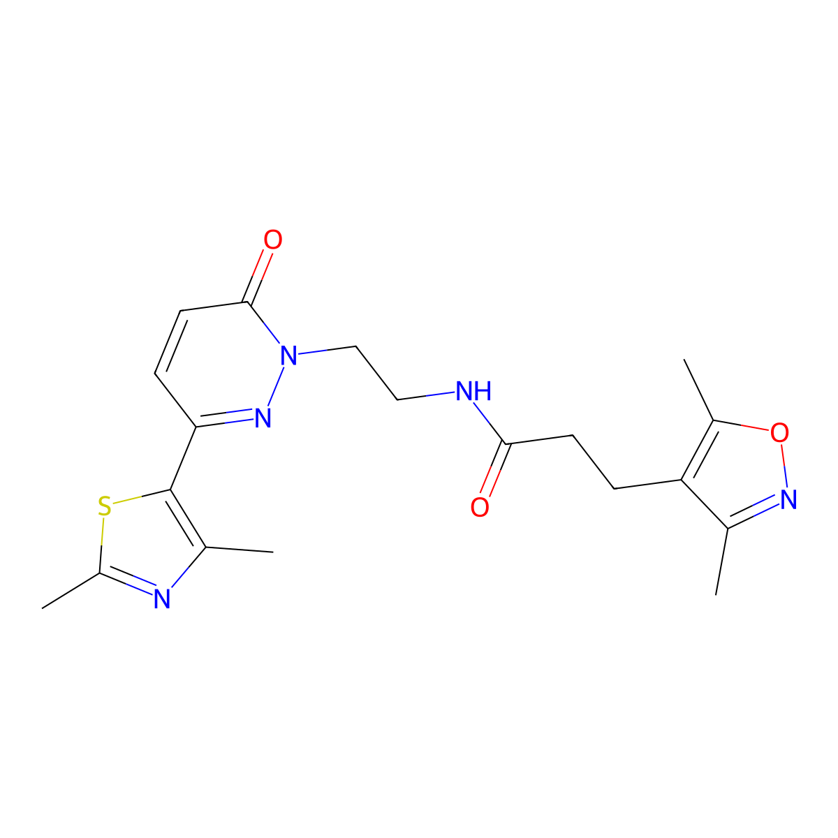 3-(3,5-dimethylisoxazol-4-yl)-N-(2-(3-(2,4-dimethylthiazol-5-yl)-6-oxopyridazin-1(6H)-yl)ethyl)propanamide molecular structure, CAS 1257547-70-8