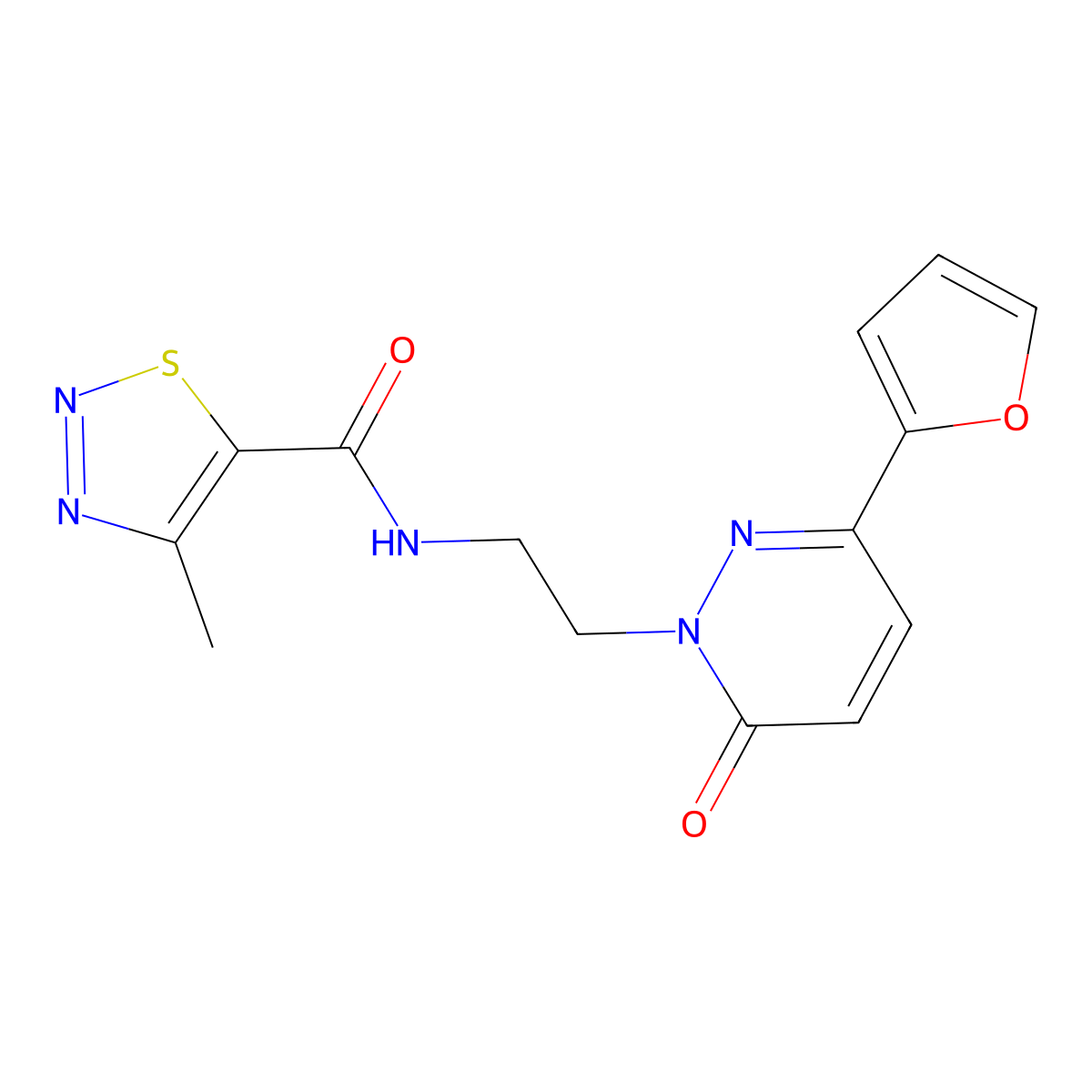 N-(2-(3-(furan-2-yl)-6-oxopyridazin-1(6H)-yl)ethyl)-4-methyl-1,2,3-thiadiazole-5-carboxamide molecular structure, CAS 1257547-97-9