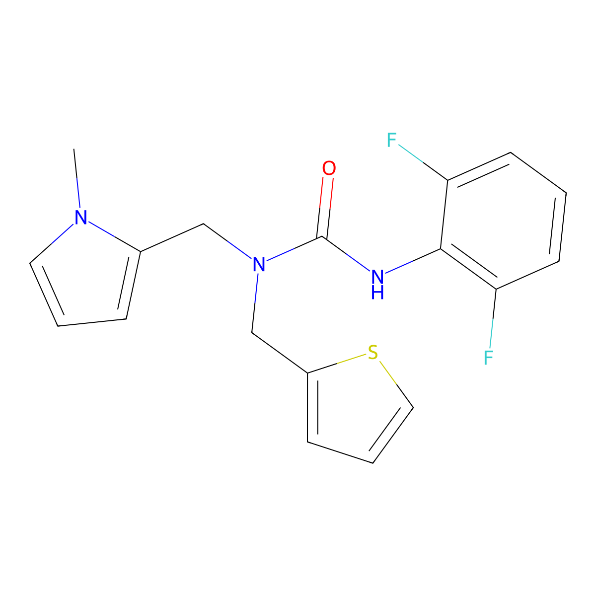 3-(2,6-difluorophenyl)-1-((1-methyl-1H-pyrrol-2-yl)methyl)-1-(thiophen-2-ylmethyl)urea molecular structure, CAS 1257548-21-2