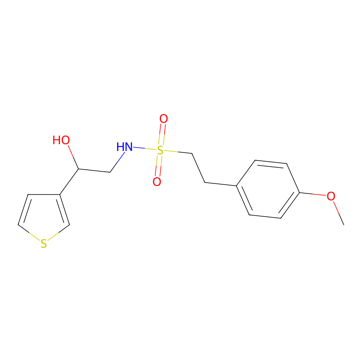 N-(2-hydroxy-2-(thiophen-3-yl)ethyl)-2-(4-methoxyphenyl)ethanesulfonamide molecular structure, CAS 1257548-23-4