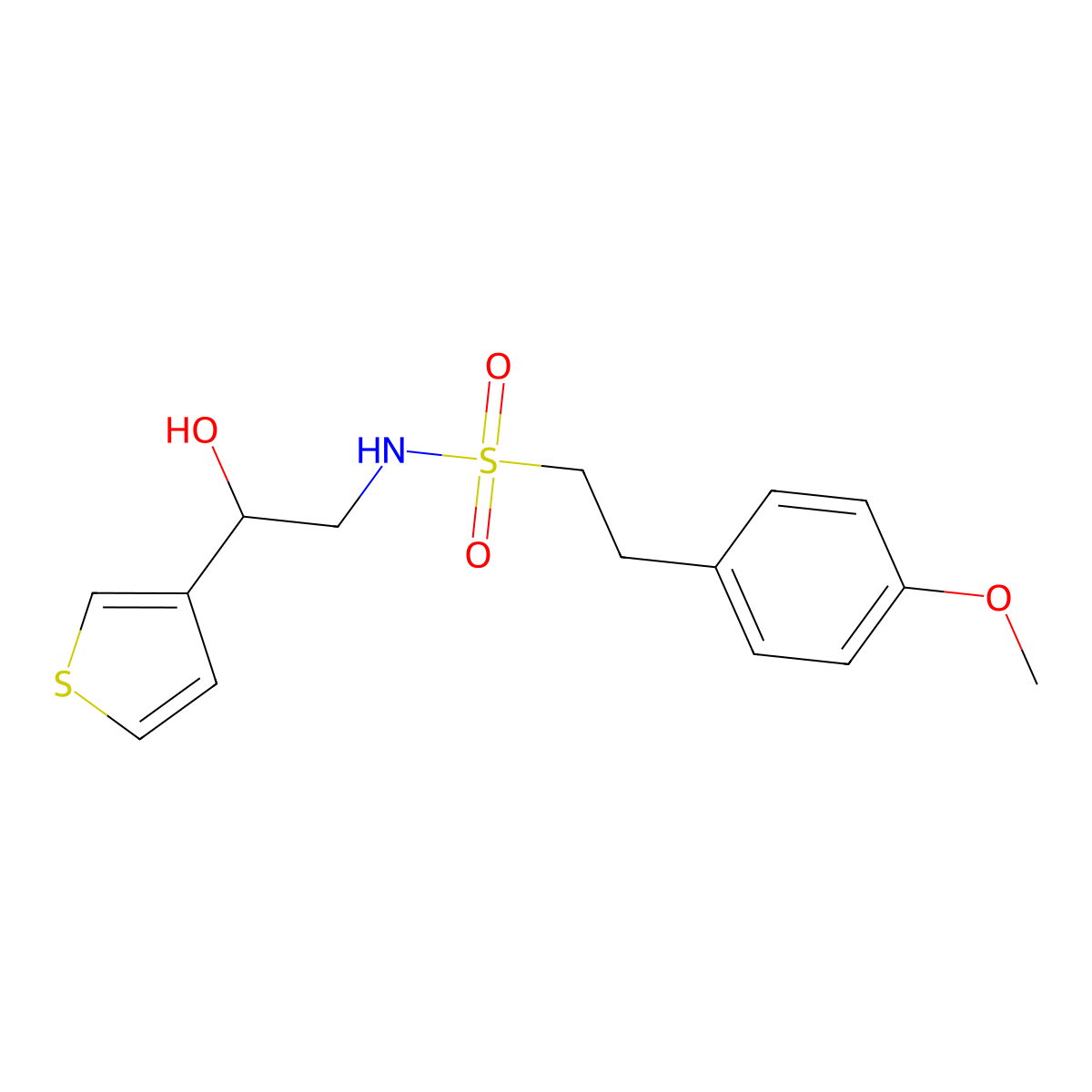 N-(2-hydroxy-2-(thiophen-3-yl)ethyl)-2-(4-methoxyphenyl)ethanesulfonamide molecular structure, CAS 1257548-23-4