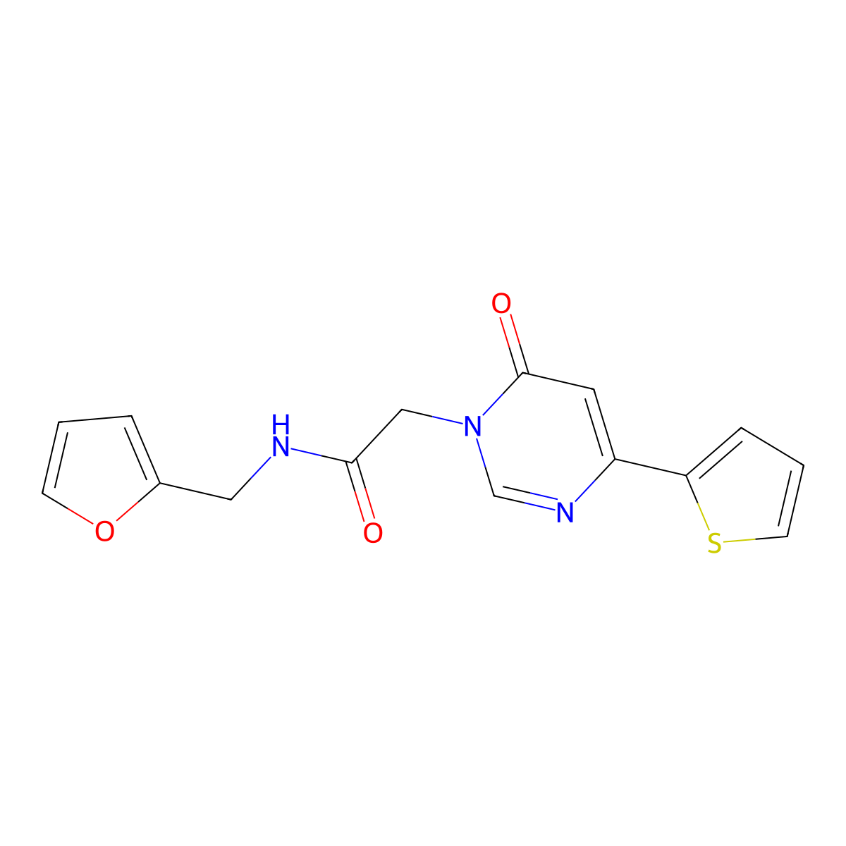 N-(furan-2-ylmethyl)-2-(6-oxo-4-(thiophen-2-yl)pyrimidin-1(6H)-yl)acetamide molecular structure, CAS 1257548-30-3