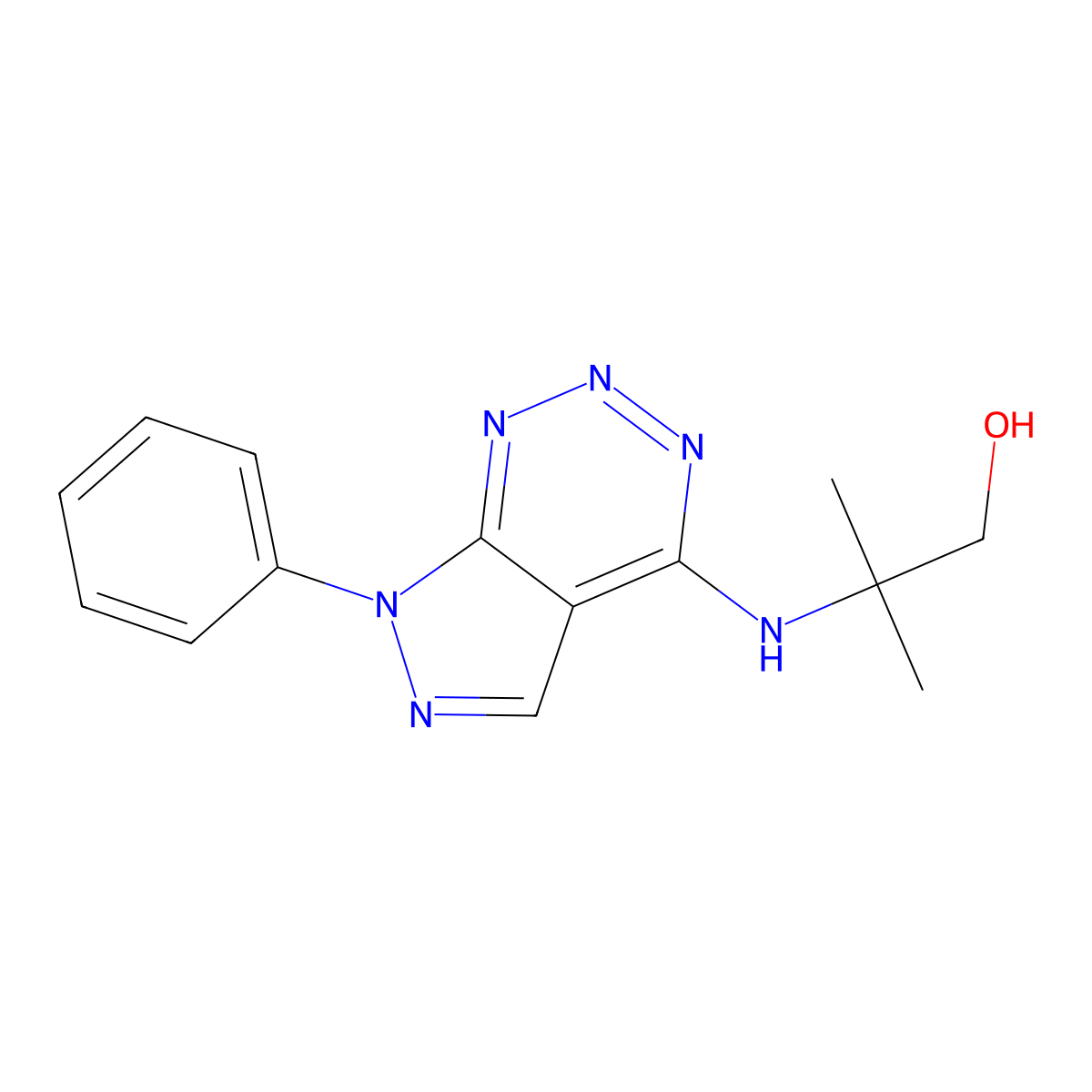 2-methyl-2-((7-phenyl-7H-pyrazolo[3,4-d][1,2,3]triazin-4-yl)amino)propan-1-ol molecular structure, CAS 1257548-31-4