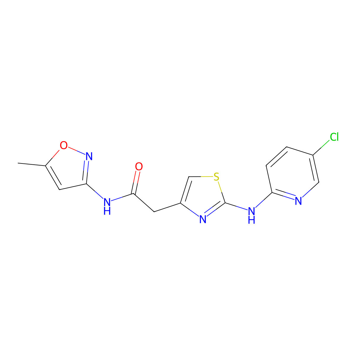 2-(2-((5-chloropyridin-2-yl)amino)thiazol-4-yl)-N-(5-methylisoxazol-3-yl)acetamide molecular structure, CAS 1257548-38-1