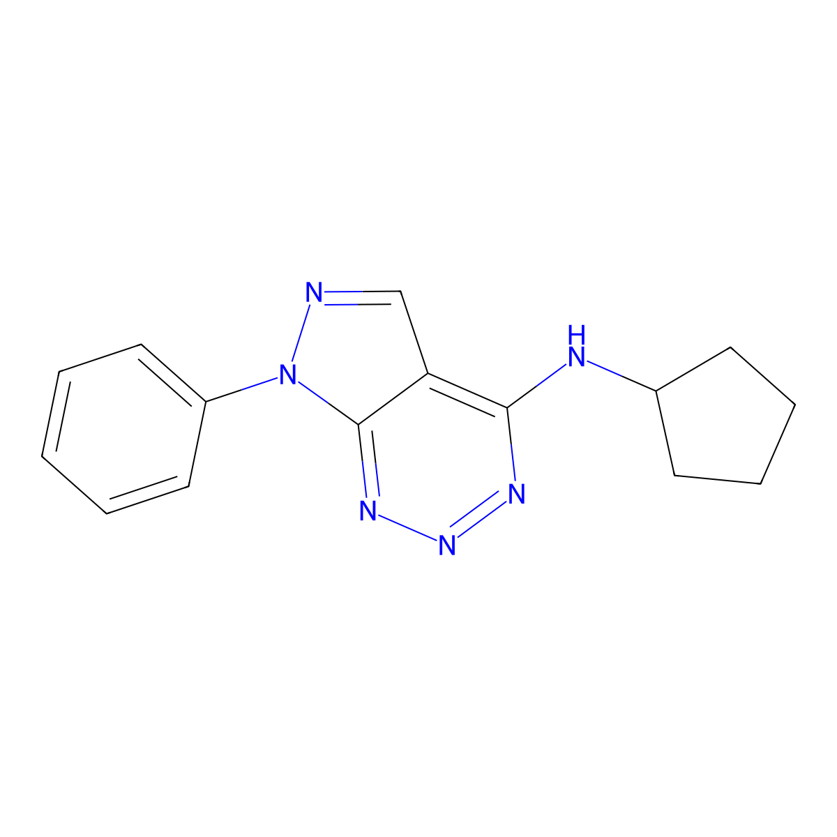 N-cyclopentyl-7-phenyl-7H-pyrazolo[3,4-d][1,2,3]triazin-4-amine molecular structure, CAS 1257548-41-6