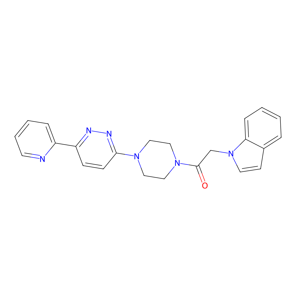 2-(1H-indol-1-yl)-1-(4-(6-(pyridin-2-yl)pyridazin-3-yl)piperazin-1-yl)ethanone molecular structure, CAS 1257548-63-2
