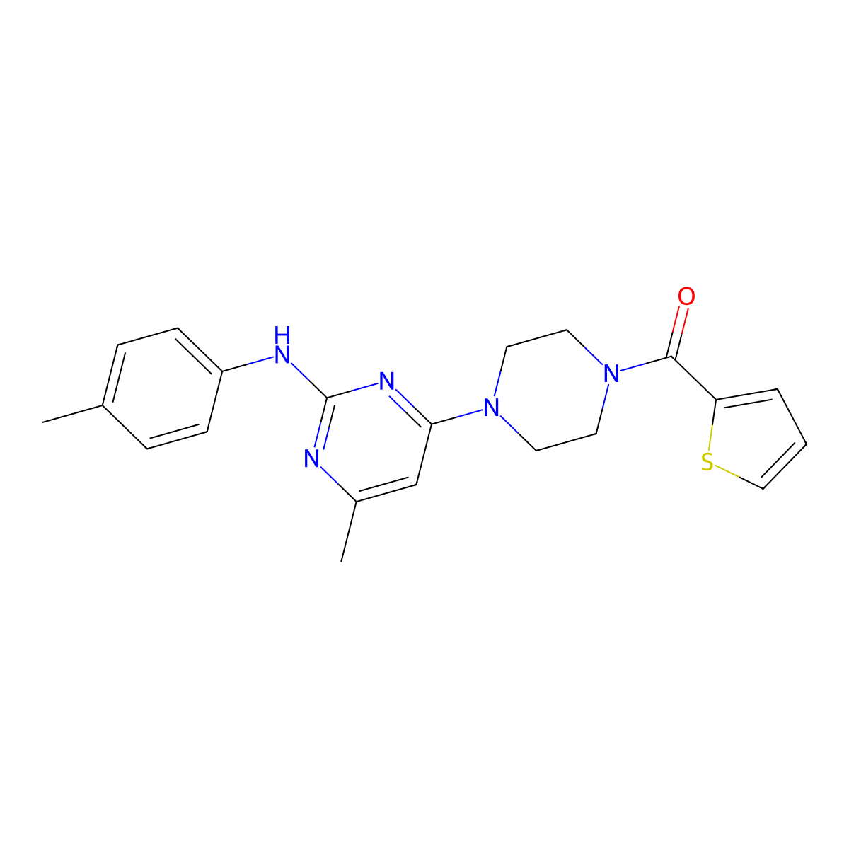 4-methyl-N-(4-methylphenyl)-6-[4-(thiophene-2-carbonyl)piperazin-1-yl]pyrimidin-2-amine molecular structure, CAS 1257548-70-1