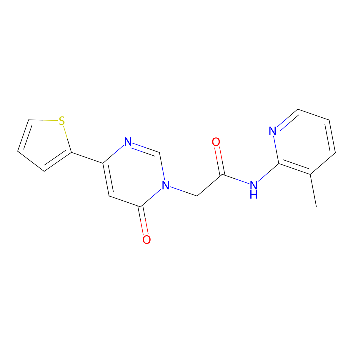 N-(3-methylpyridin-2-yl)-2-(6-oxo-4-(thiophen-2-yl)pyrimidin-1(6H)-yl)acetamide molecular structure, CAS 1257548-79-0