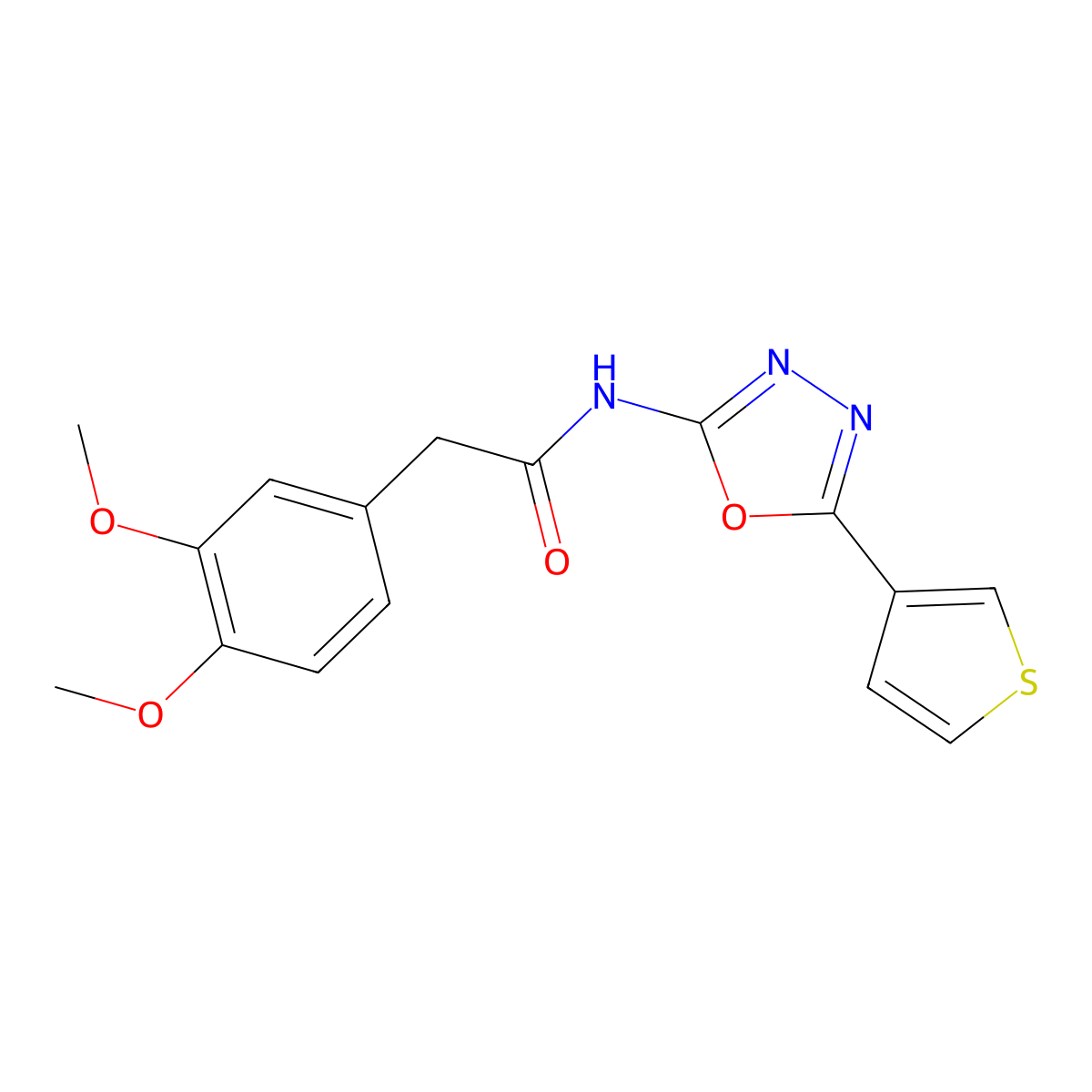 2-(3,4-dimethoxyphenyl)-N-(5-(thiophen-3-yl)-1,3,4-oxadiazol-2-yl)acetamide molecular structure, CAS 1257548-89-2