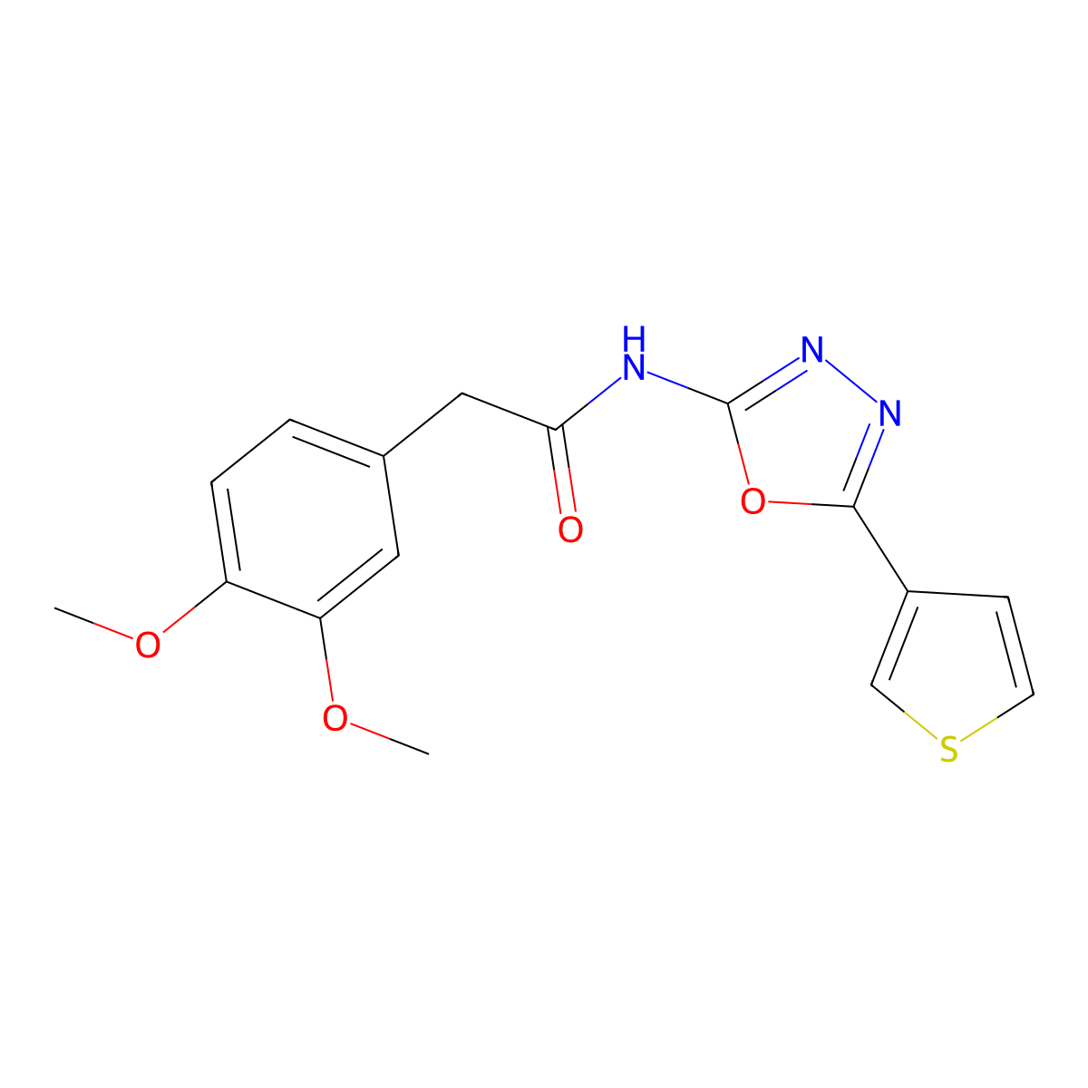 2-(3,4-dimethoxyphenyl)-N-(5-(thiophen-3-yl)-1,3,4-oxadiazol-2-yl)acetamide molecular structure, CAS 1257548-89-2