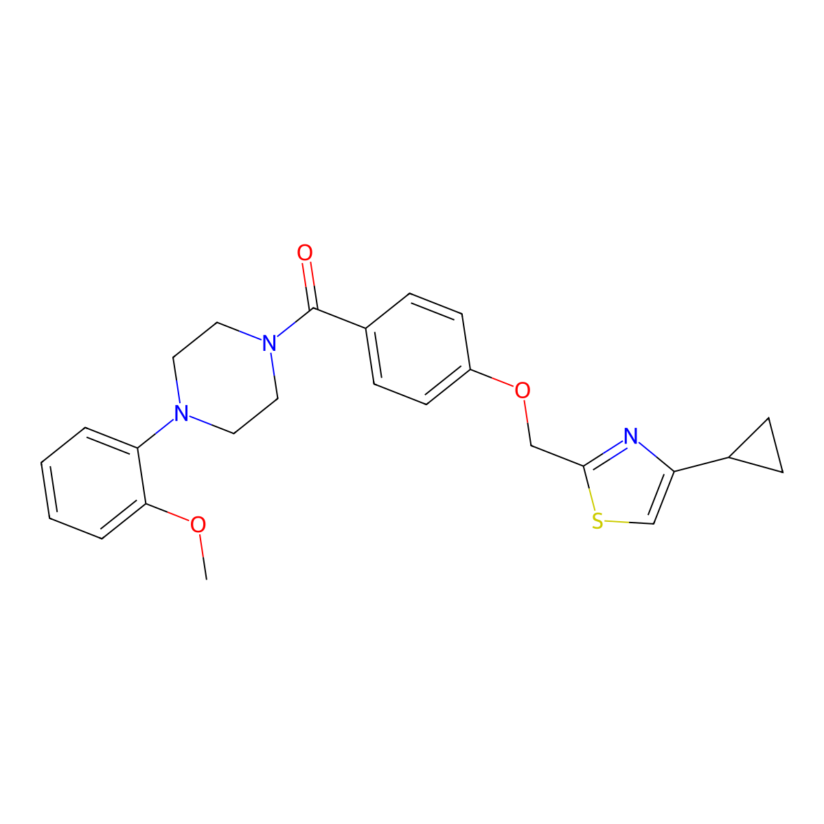 (4-((4-Cyclopropylthiazol-2-yl)methoxy)phenyl)(4-(2-methoxyphenyl)piperazin-1-yl)methanone molecular structure, CAS 1257548-92-7