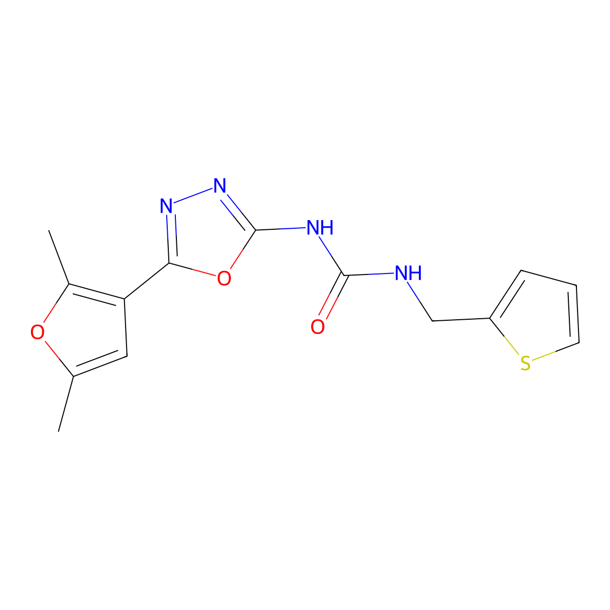 1-(5-(2,5-Dimethylfuran-3-yl)-1,3,4-oxadiazol-2-yl)-3-(thiophen-2-ylmethyl)urea molecular structure, CAS 1257548-93-8