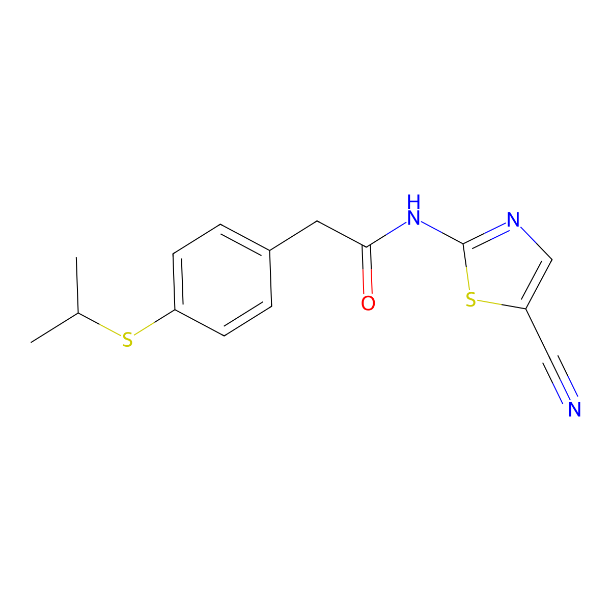 N-(5-cyanothiazol-2-yl)-2-(4-(isopropylthio)phenyl)acetamide molecular structure, CAS 1257549-11-3