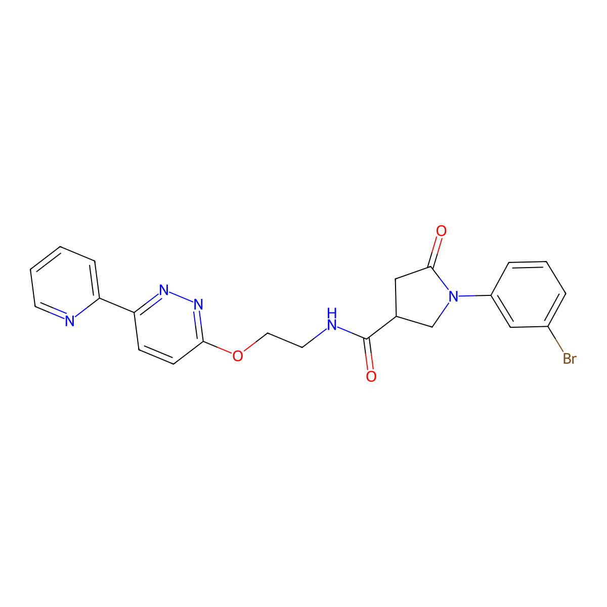 1-(3-bromophenyl)-5-oxo-N-(2-((6-(pyridin-2-yl)pyridazin-3-yl)oxy)ethyl)pyrrolidine-3-carboxamide molecular structure, CAS 1257549-22-6
