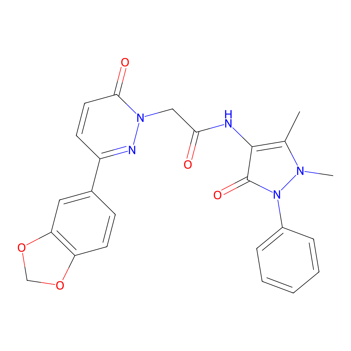 2-(3-(benzo[d][1,3]dioxol-5-yl)-6-oxopyridazin-1(6H)-yl)-N-(1,5-dimethyl-3-oxo-2-phenyl-2,3-dihydro-1H-pyrazol-4-yl)acetamide molecular structure, CAS 1257549-42-0