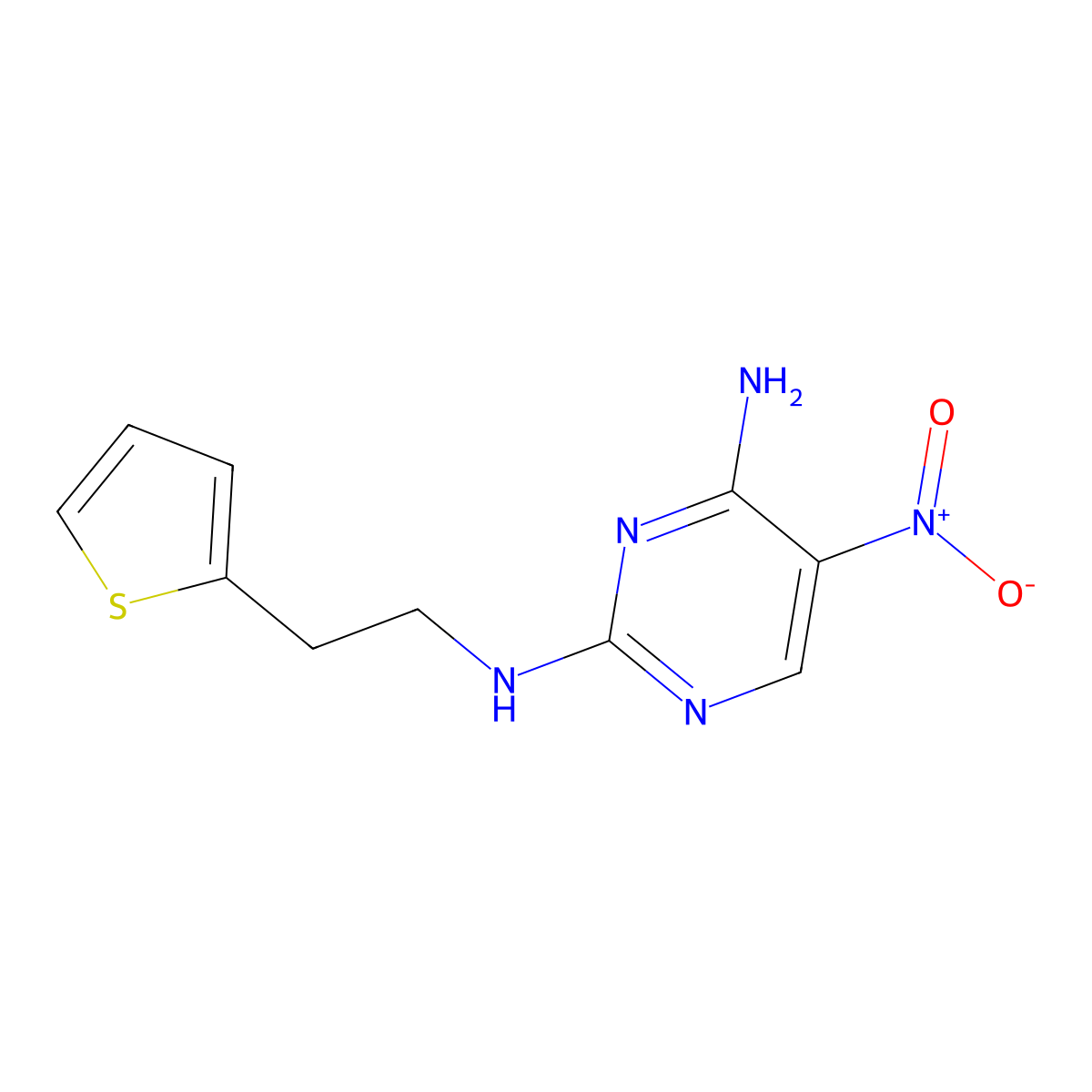 5-nitro-N2-(2-(thiophen-2-yl)ethyl)pyrimidine-2,4-diamine molecular structure, CAS 1257549-48-6