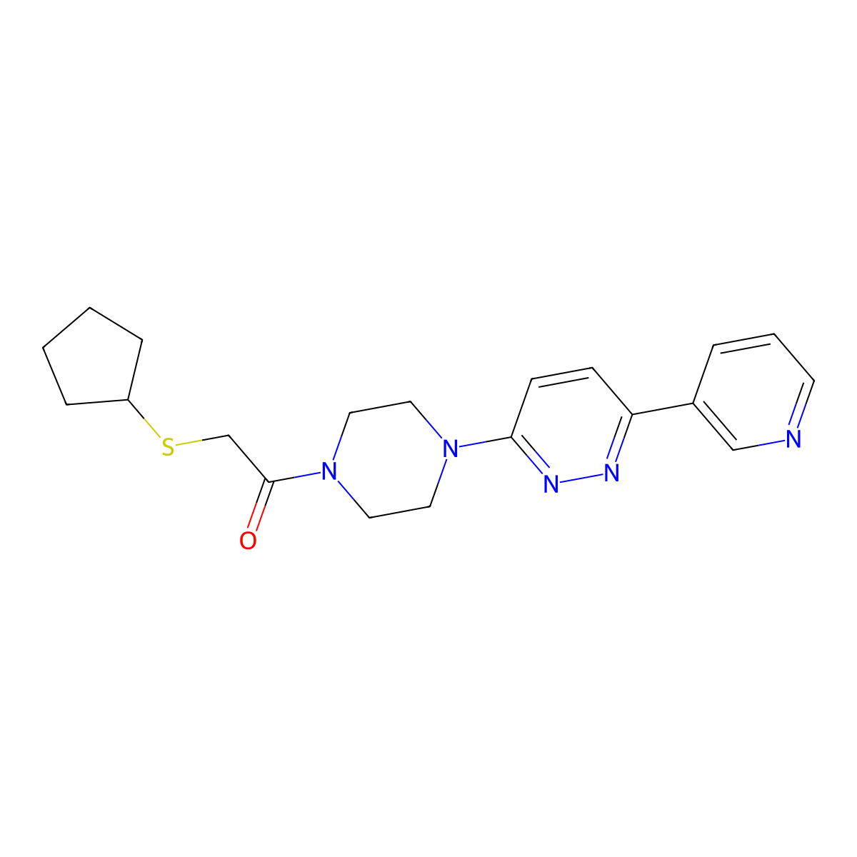 2-(Cyclopentylthio)-1-(4-(6-(pyridin-3-yl)pyridazin-3-yl)piperazin-1-yl)ethanone molecular structure, CAS 1257549-49-7