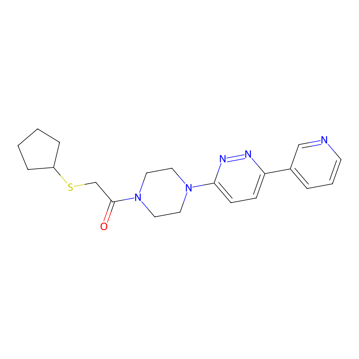 2-(Cyclopentylthio)-1-(4-(6-(pyridin-3-yl)pyridazin-3-yl)piperazin-1-yl)ethanone molecular structure, CAS 1257549-49-7