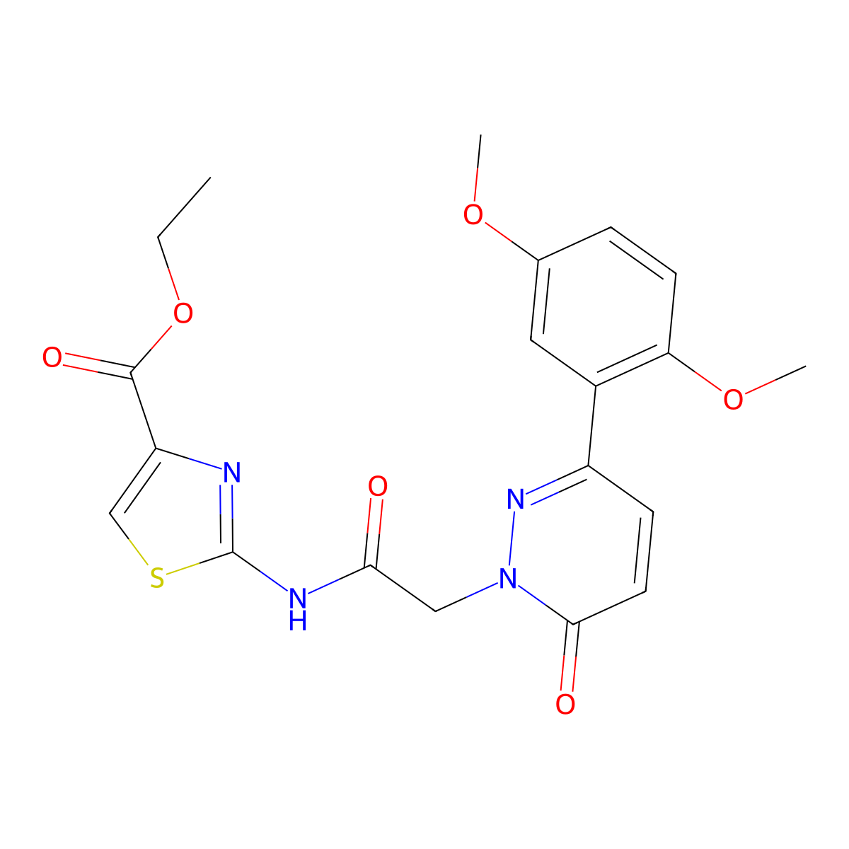 ethyl 2-(2-(3-(2,5-dimethoxyphenyl)-6-oxopyridazin-1(6H)-yl)acetamido)thiazole-4-carboxylate molecular structure, CAS 1257549-52-2