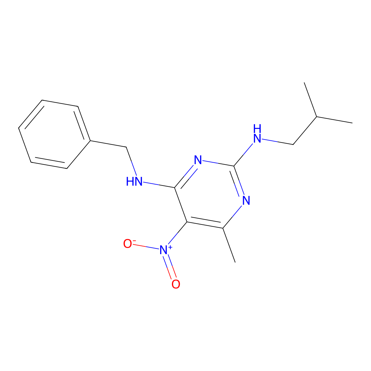 N4-benzyl-N2-isobutyl-6-methyl-5-nitropyrimidine-2,4-diamine molecular structure, CAS 1257549-63-5
