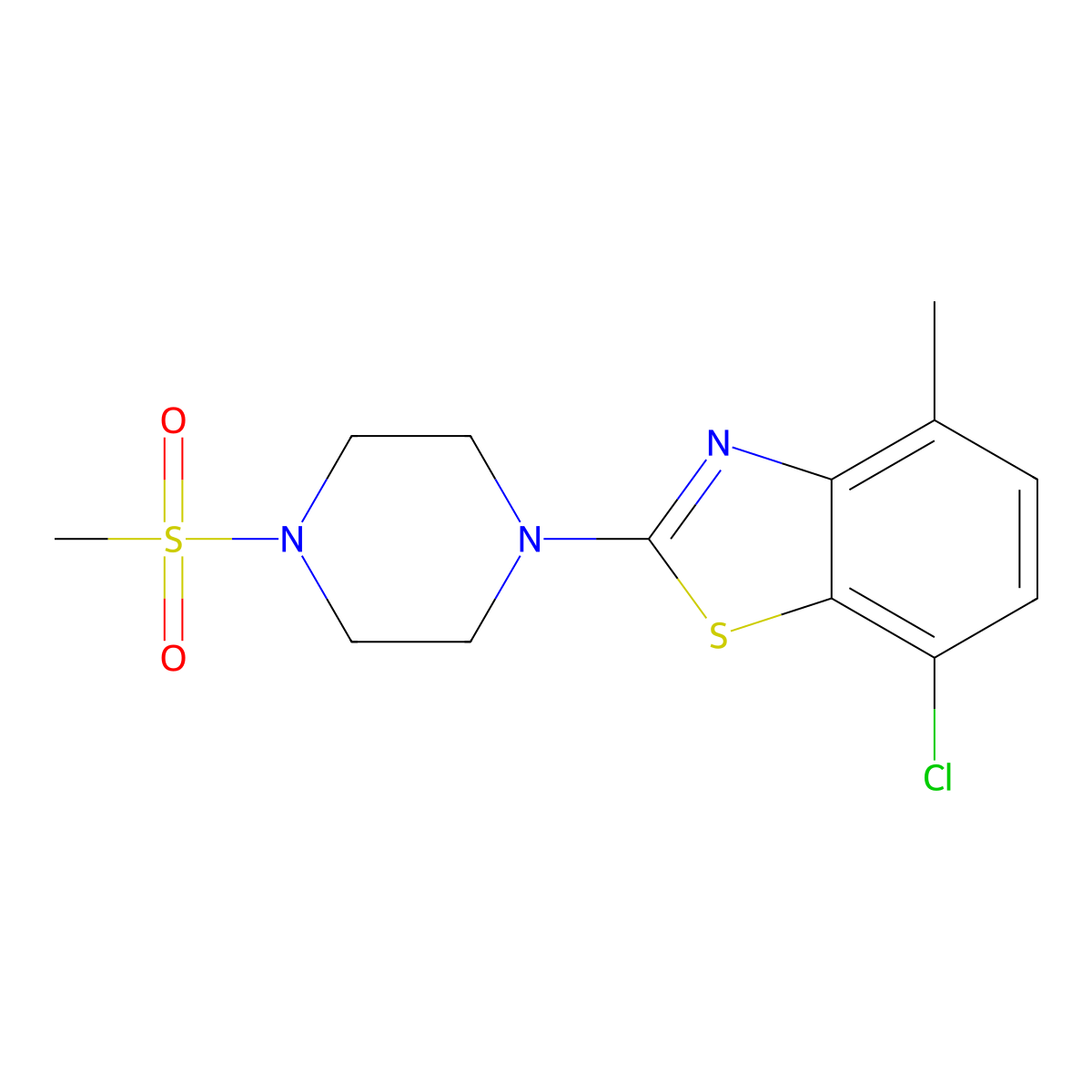 7-Chloro-4-methyl-2-(4-(methylsulfonyl)piperazin-1-yl)benzo[d]thiazole molecular structure, CAS 1257549-67-9