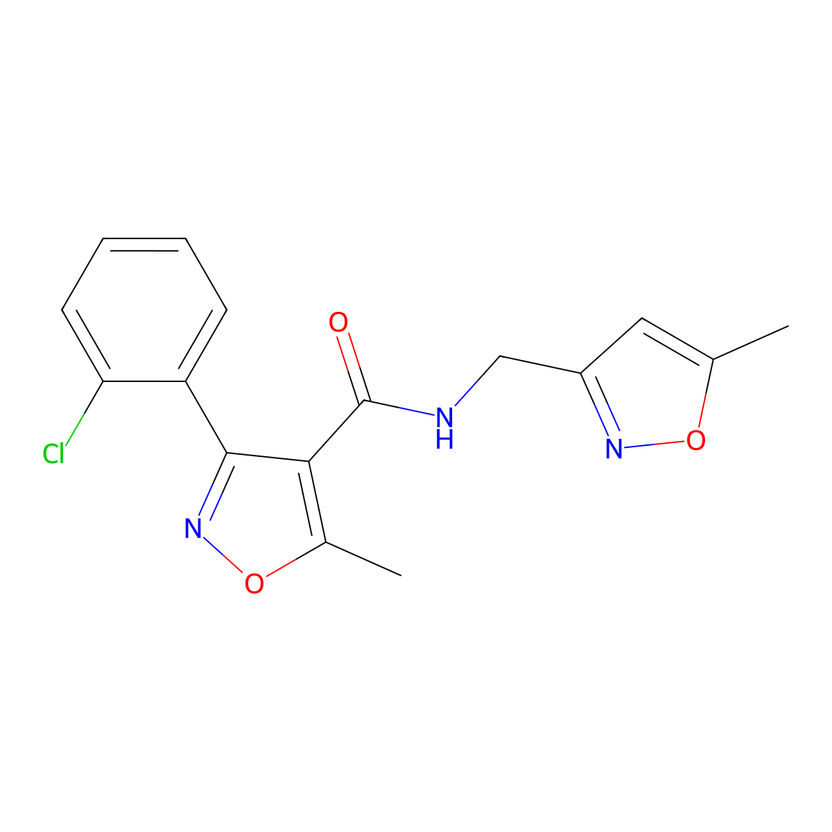 3-(2-chlorophenyl)-5-methyl-N-((5-methylisoxazol-3-yl)methyl)isoxazole-4-carboxamide molecular structure, CAS 1257549-70-4