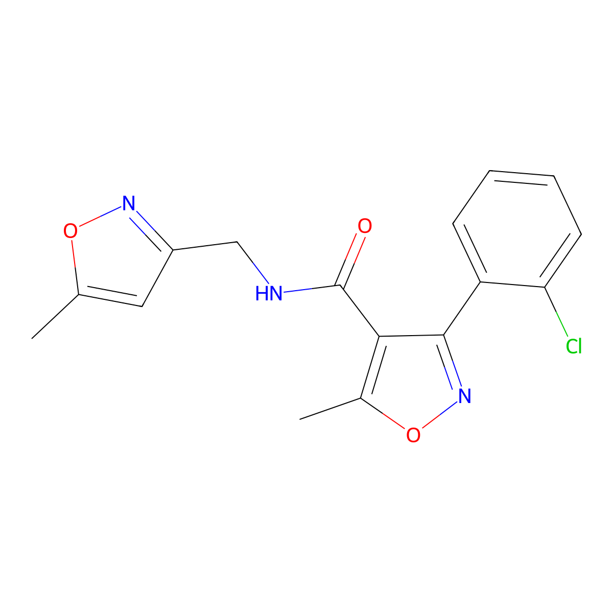 3-(2-chlorophenyl)-5-methyl-N-((5-methylisoxazol-3-yl)methyl)isoxazole-4-carboxamide molecular structure, CAS 1257549-70-4
