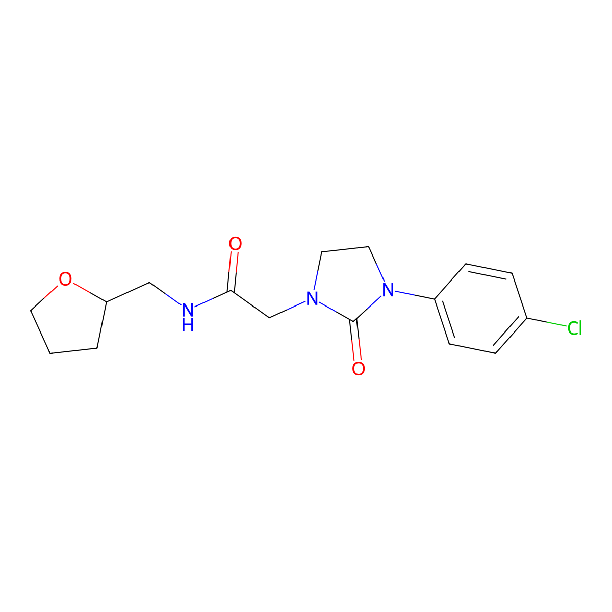 2-(3-(4-chlorophenyl)-2-oxoimidazolidin-1-yl)-N-((tetrahydrofuran-2-yl)methyl)acetamide molecular structure, CAS 1257549-77-1