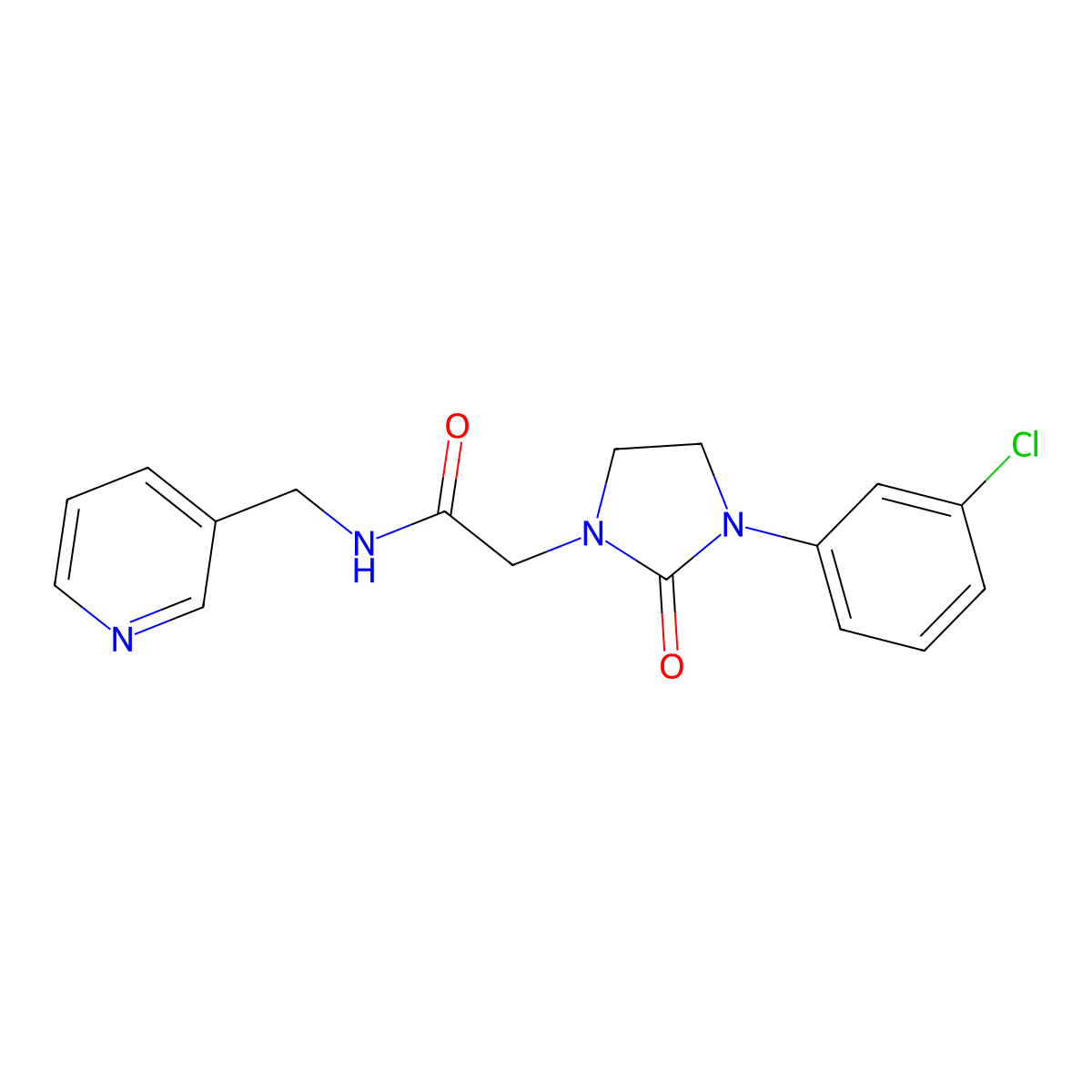 2-(3-(3-chlorophenyl)-2-oxoimidazolidin-1-yl)-N-(pyridin-3-ylmethyl)acetamide molecular structure, CAS 1257549-86-2