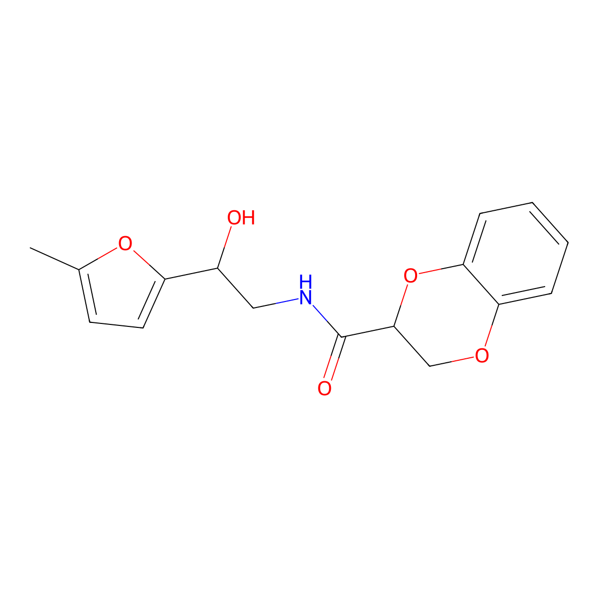 N-(2-hydroxy-2-(5-methylfuran-2-yl)ethyl)-2,3-dihydrobenzo[b][1,4]dioxine-2-carboxamide molecular structure, CAS 1257549-94-2