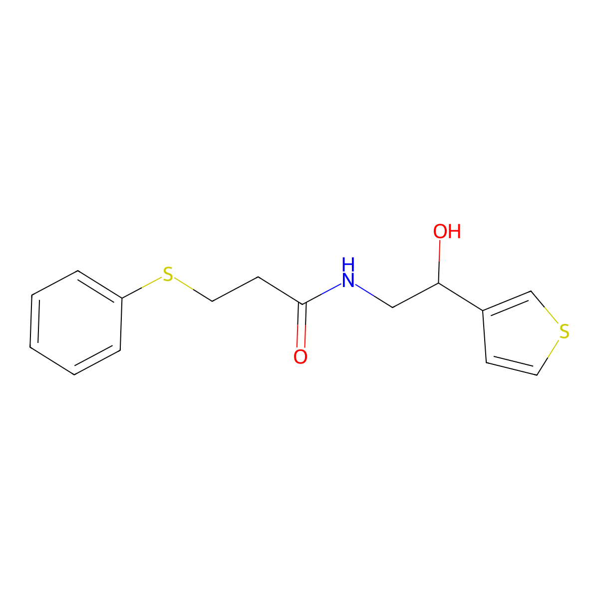 N-(2-hydroxy-2-(thiophen-3-yl)ethyl)-3-(phenylthio)propanamide molecular structure, CAS 1257549-97-5