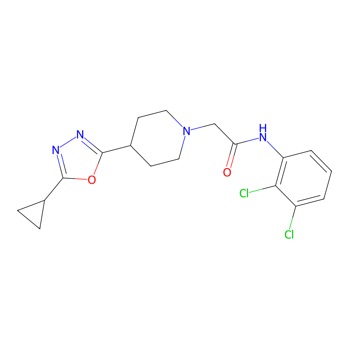 2-[4-(5-cyclopropyl-1,3,4-oxadiazol-2-yl)piperidin-1-yl]-N-(2,3-dichlorophenyl)acetamide molecular structure, CAS 1257550-04-1