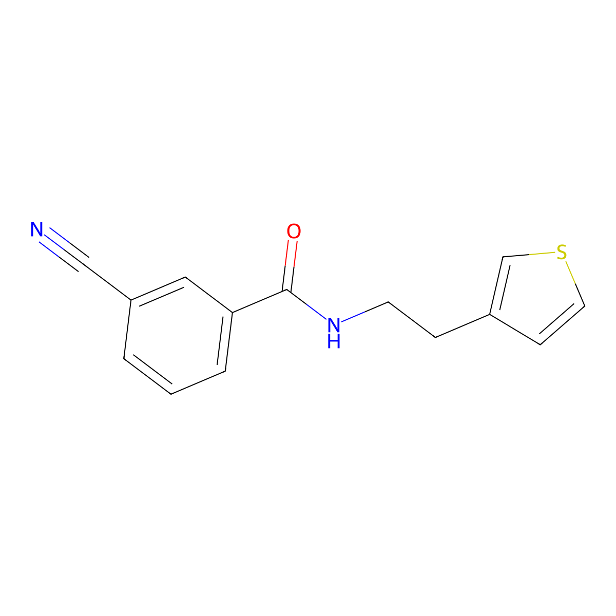 3-cyano-N-(2-(thiophen-3-yl)ethyl)benzamide molecular structure, CAS 1257550-06-3
