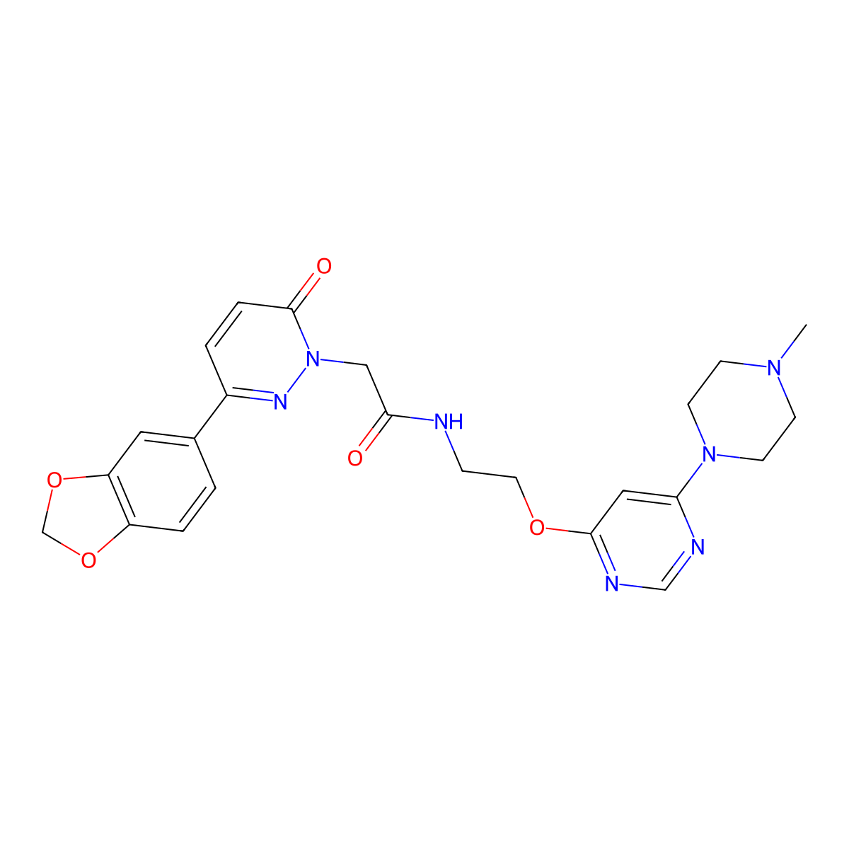 2-(3-(benzo[d][1,3]dioxol-5-yl)-6-oxopyridazin-1(6H)-yl)-N-(2-((6-(4-methylpiperazin-1-yl)pyrimidin-4-yl)oxy)ethyl)acetamide molecular structure, CAS 1257550-15-4