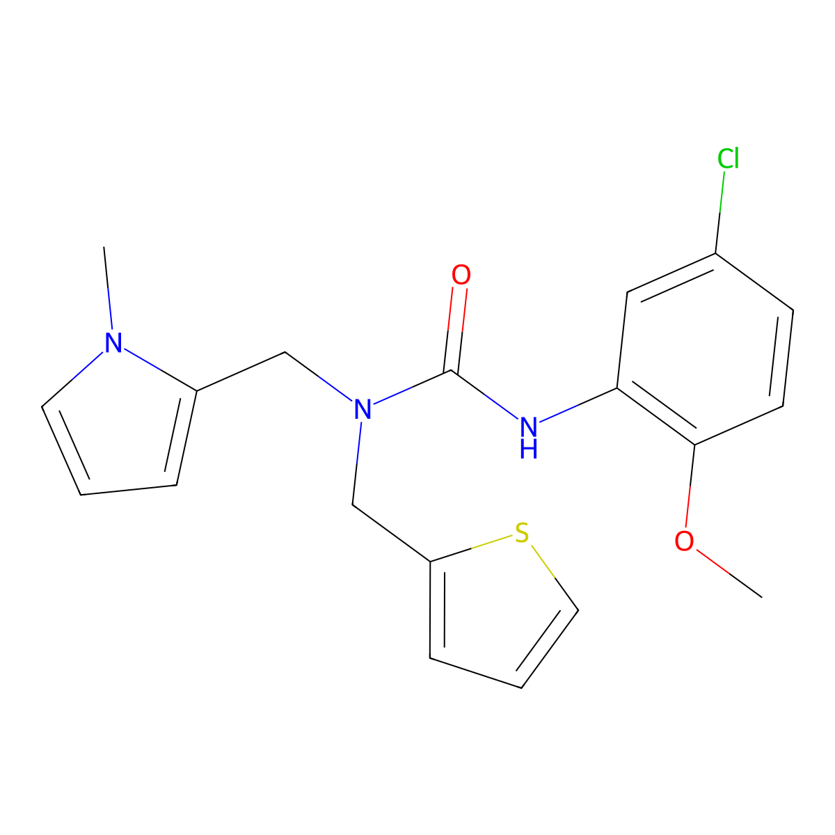 3-(5-chloro-2-methoxyphenyl)-1-((1-methyl-1H-pyrrol-2-yl)methyl)-1-(thiophen-2-ylmethyl)urea molecular structure, CAS 1257550-28-9