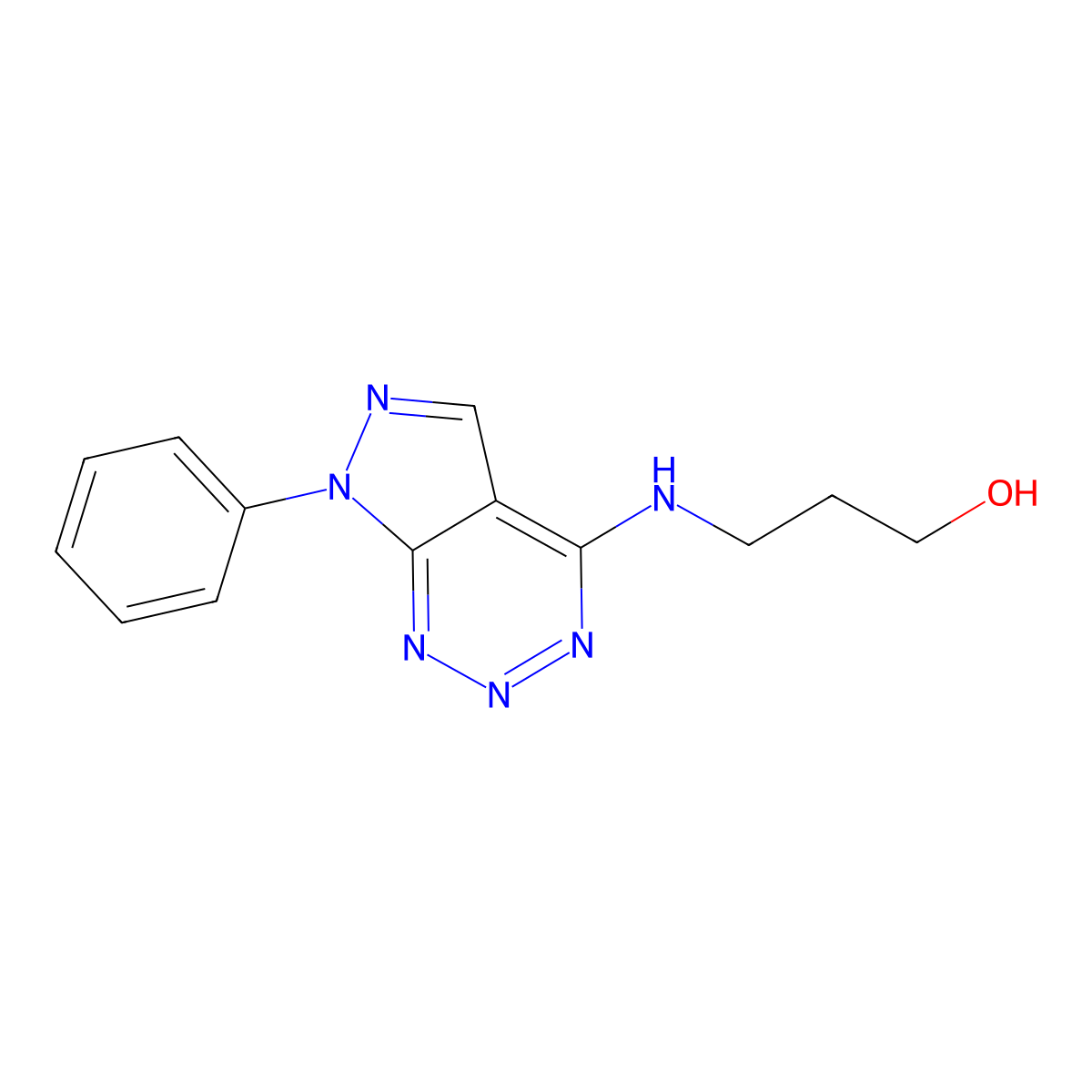 3-((7-phenyl-7H-pyrazolo[3,4-d][1,2,3]triazin-4-yl)amino)propan-1-ol molecular structure, CAS 1257550-37-0