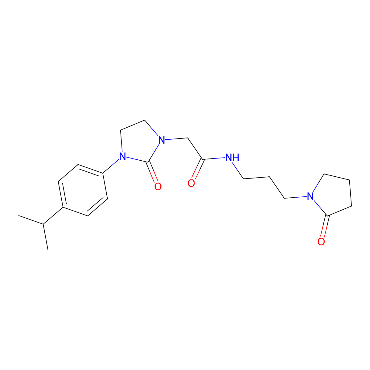 2-(3-(4-isopropylphenyl)-2-oxoimidazolidin-1-yl)-N-(3-(2-oxopyrrolidin-1-yl)propyl)acetamide molecular structure, CAS 1257550-54-1