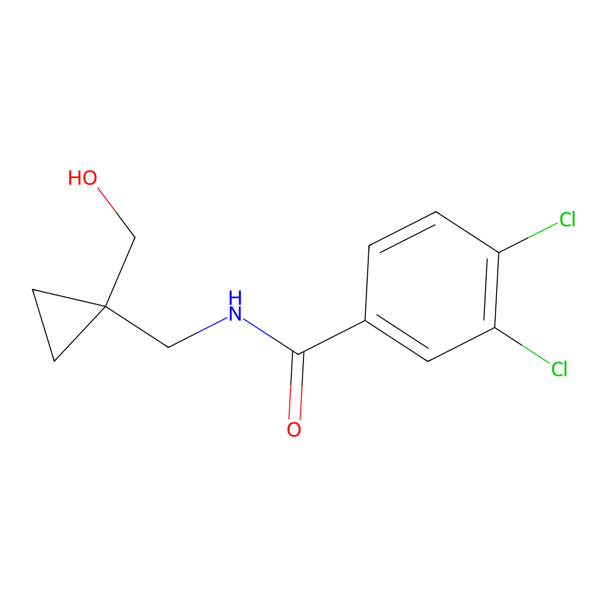 3,4-dichloro-N-((1-(hydroxymethyl)cyclopropyl)methyl)benzamide molecular structure, CAS 1257550-55-2