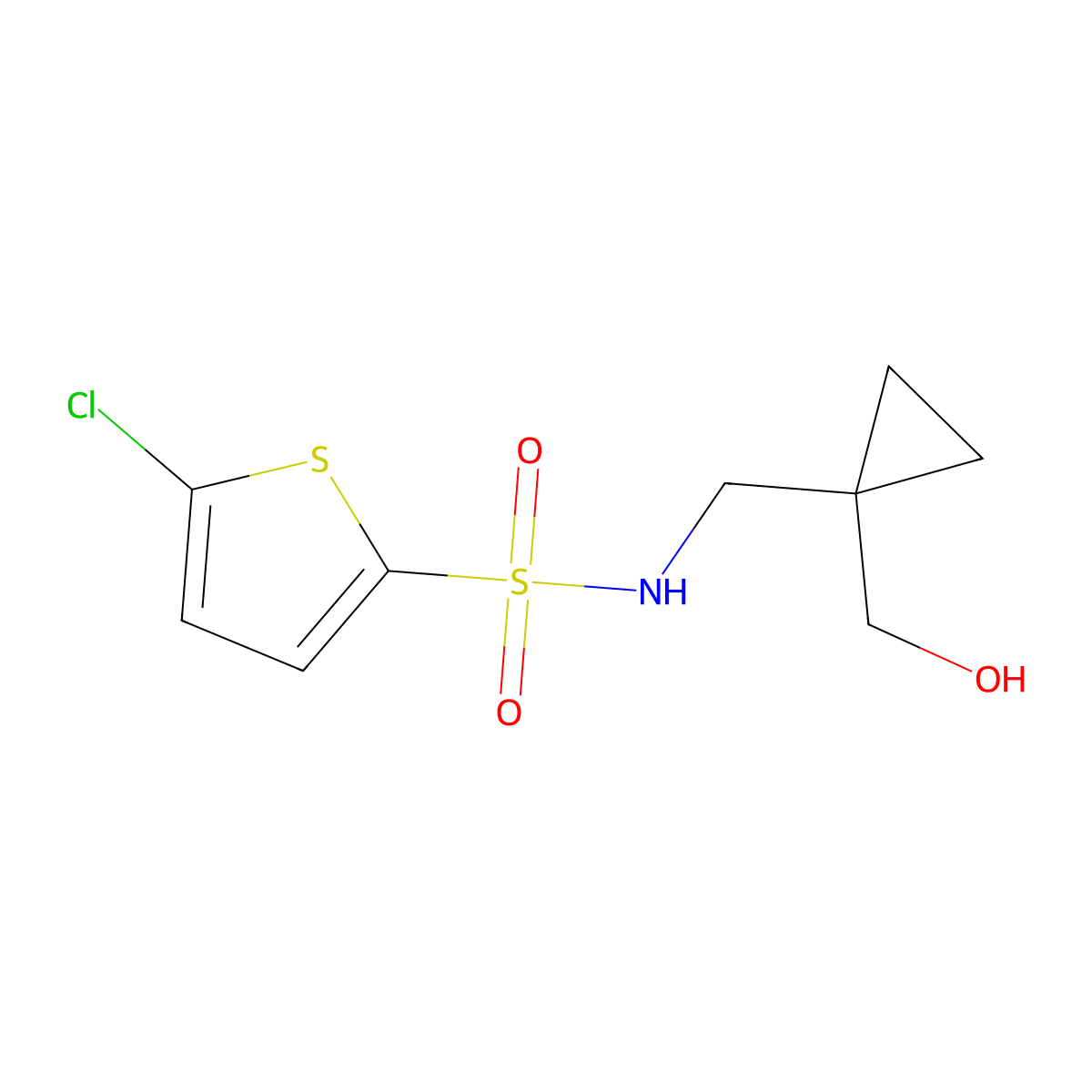 5-chloro-N-((1-(hydroxymethyl)cyclopropyl)methyl)thiophene-2-sulfonamide molecular structure, CAS 1257550-58-5
