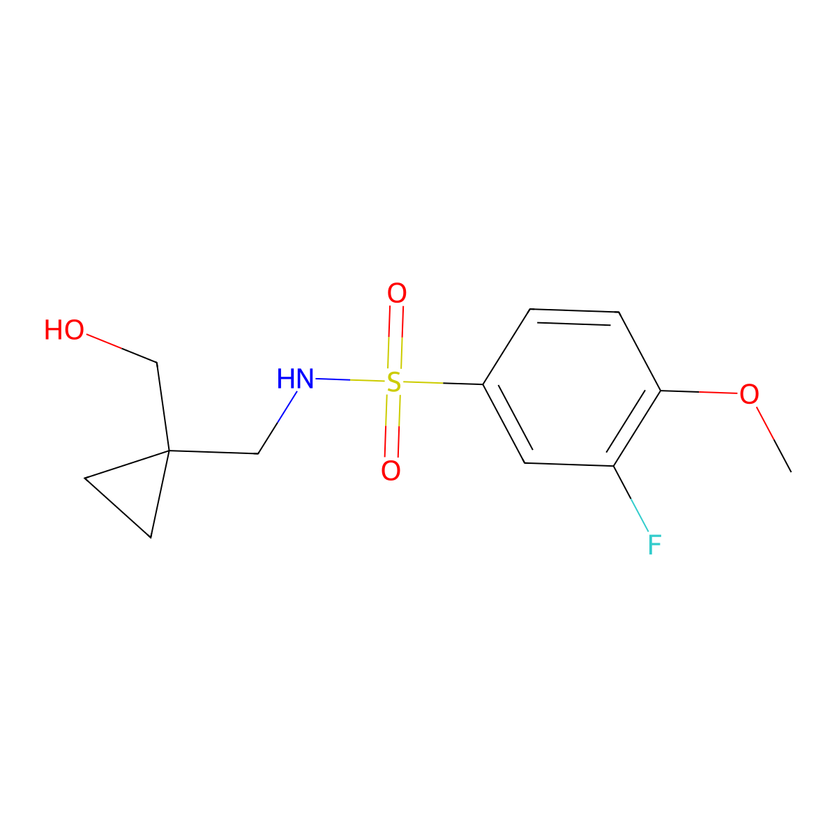 3-fluoro-N-((1-(hydroxymethyl)cyclopropyl)methyl)-4-methoxybenzenesulfonamide molecular structure, CAS 1257550-62-1