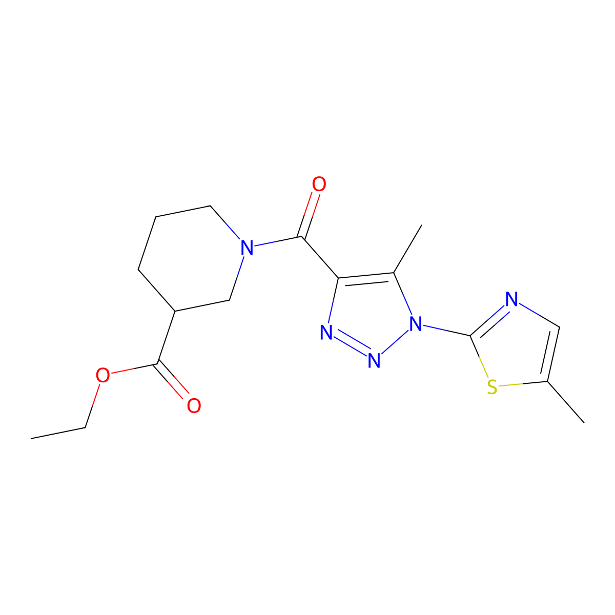 ethyl 1-(5-methyl-1-(5-methylthiazol-2-yl)-1H-1,2,3-triazole-4-carbonyl)piperidine-3-carboxylate molecular structure, CAS 1257550-86-9