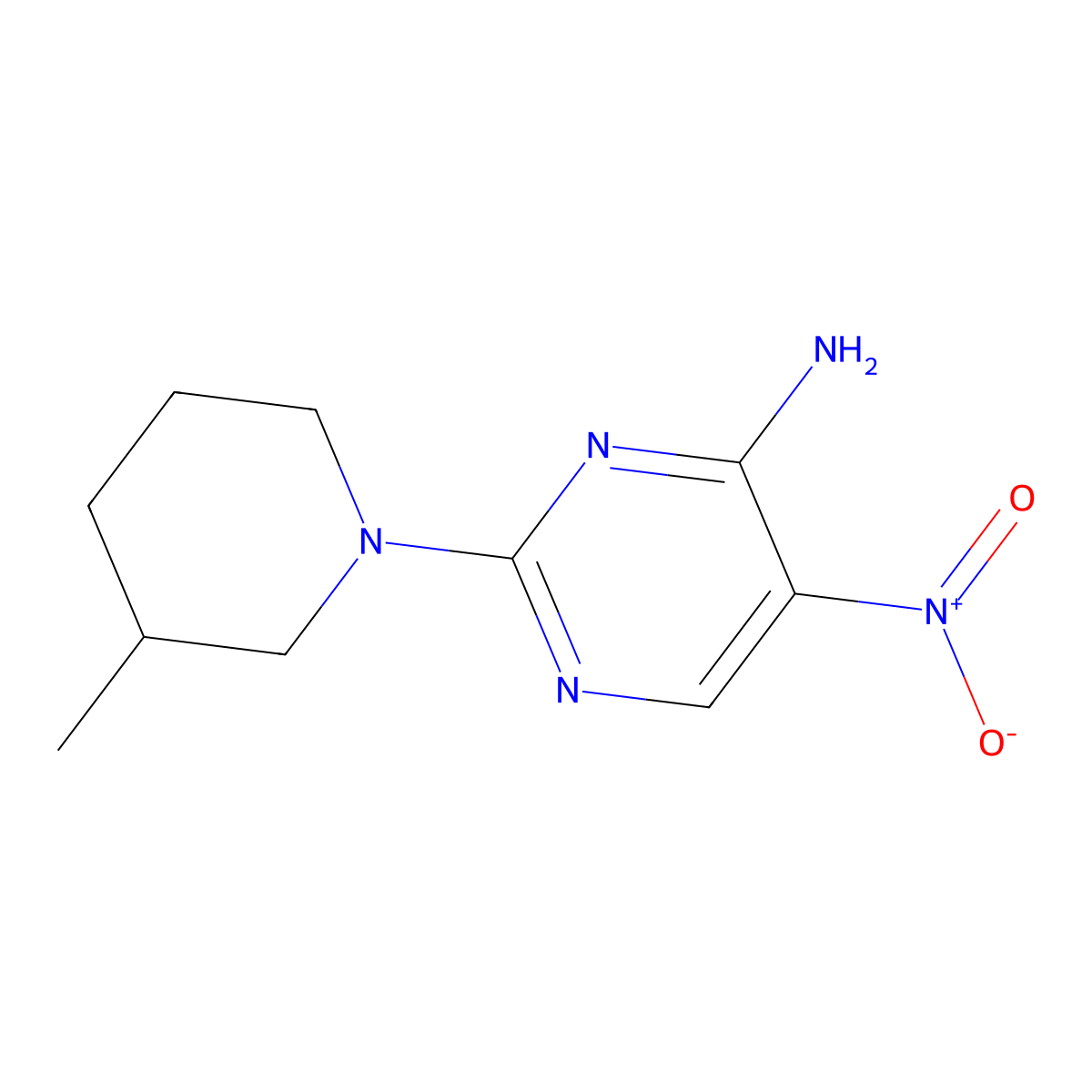 2-(3-Methylpiperidin-1-yl)-5-nitropyrimidin-4-amine molecular structure, CAS 1257551-20-4