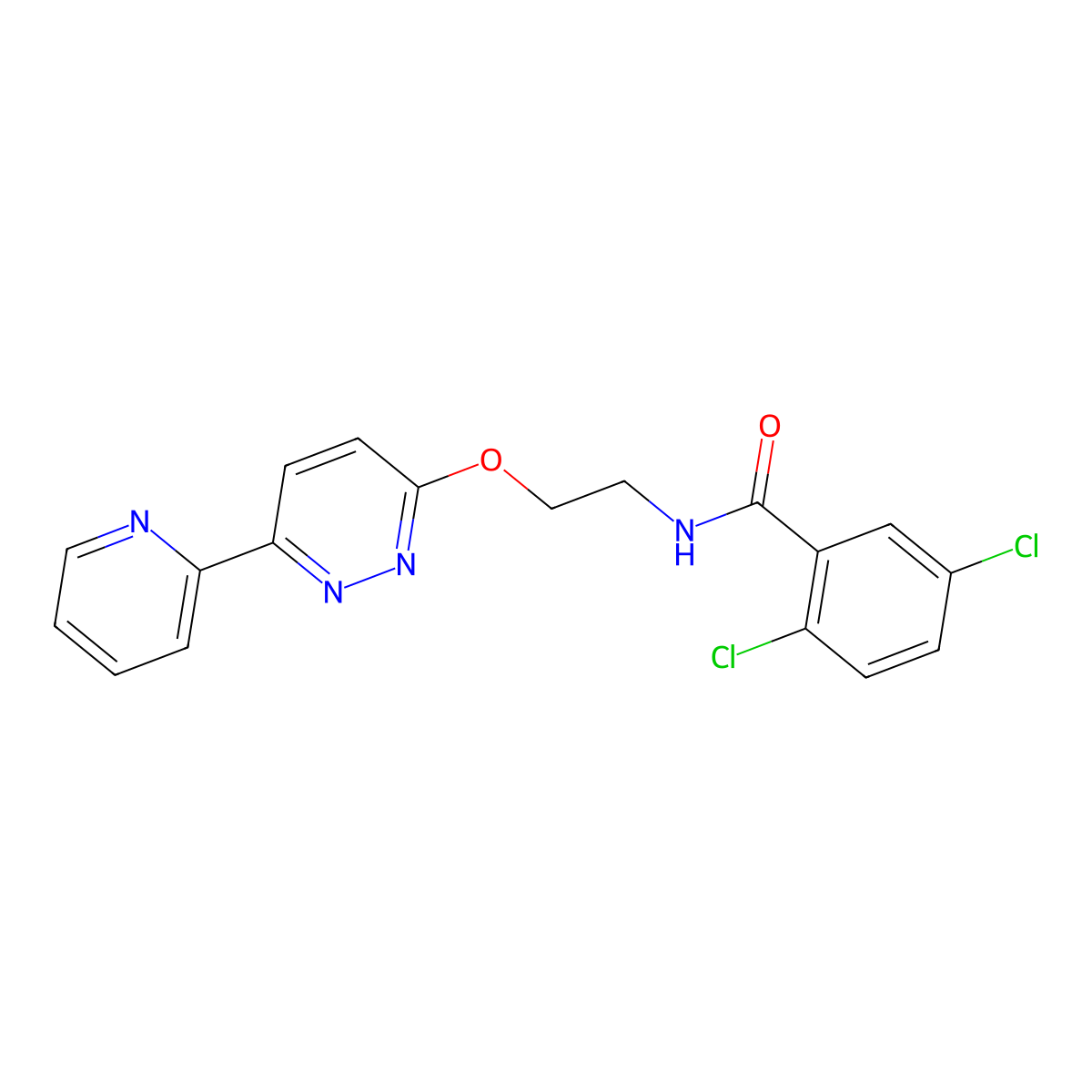 2,5-dichloro-N-(2-((6-(pyridin-2-yl)pyridazin-3-yl)oxy)ethyl)benzamide molecular structure, CAS 1257551-22-6