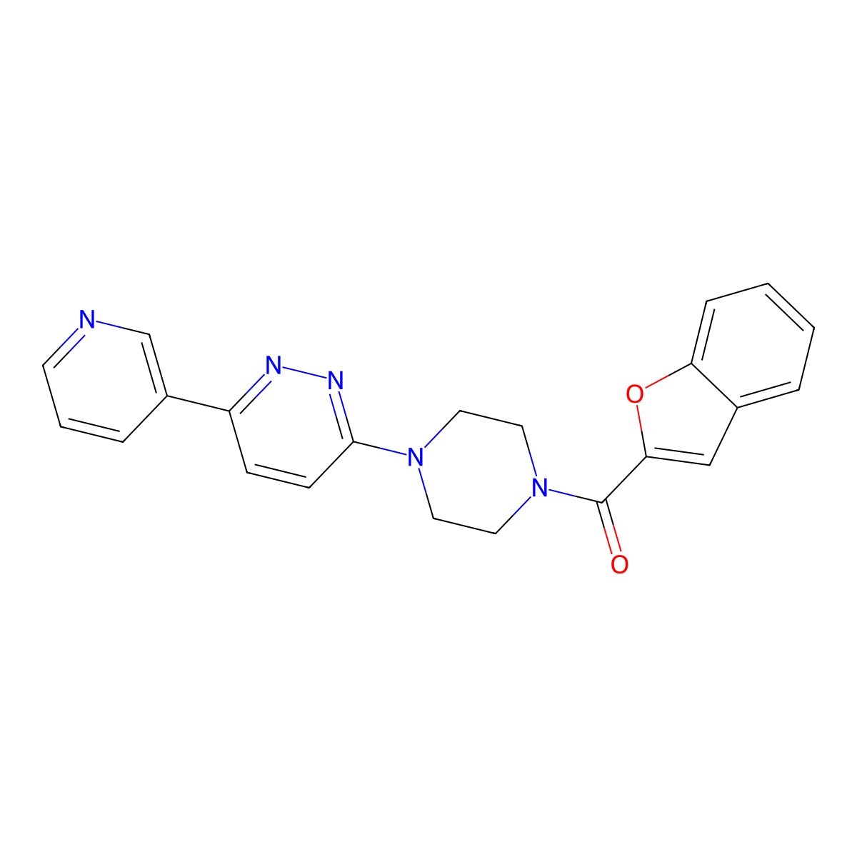 Benzofuran-2-yl(4-(6-(pyridin-3-yl)pyridazin-3-yl)piperazin-1-yl)methanone molecular structure, CAS 1257551-28-2